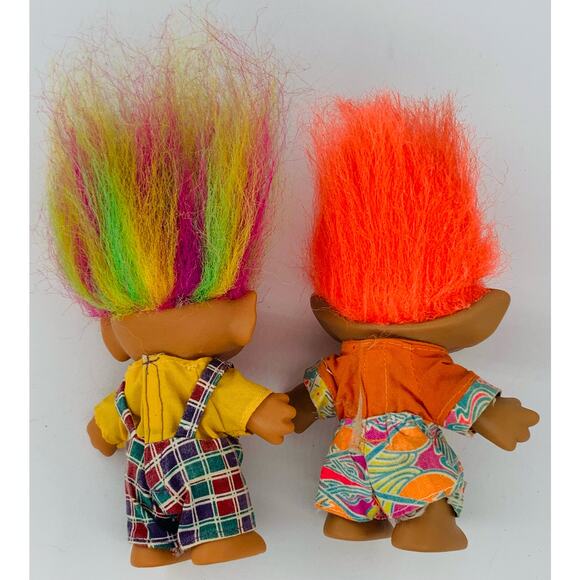 Vintage 1980s Troll Dolls Ace Bright Rainbow Hair Overalls Orange Hair Punk Lot - Picture 2 of 8